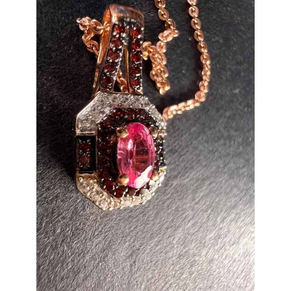 NEW Mahenge pink spinel and brown zircon pendant in Rose Gold over 925 silver